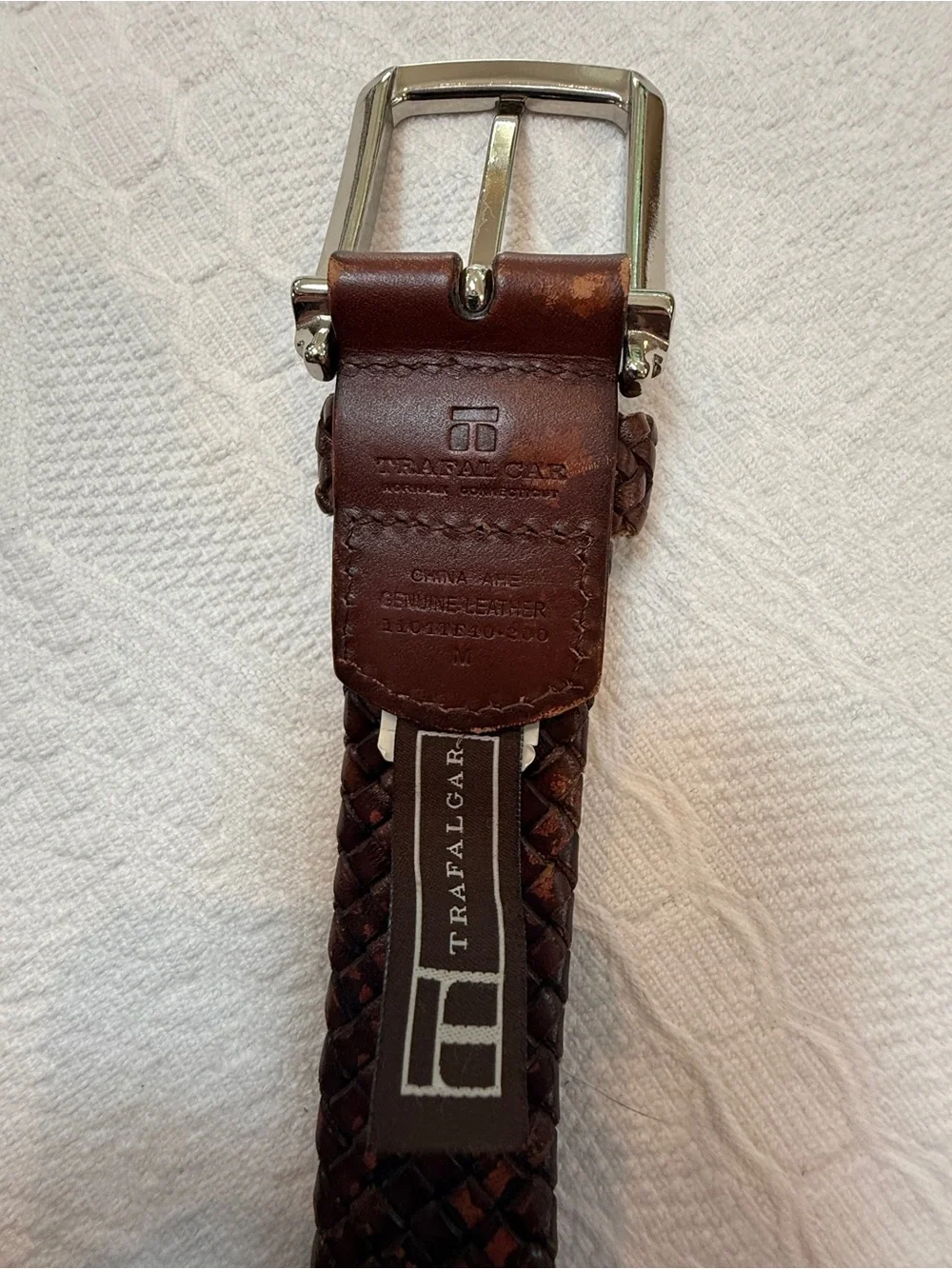 Trafalgar Braided Leather Belt Mens Size M Brown Woven Dress Casual